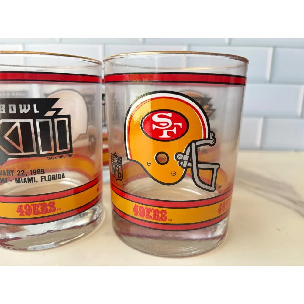Vintage San Francisco 49ers Super‎ Bowl XXIII Glasses Set of 6 1989 NFL Miami